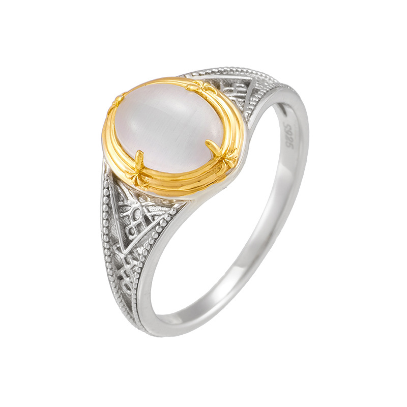 Title 3, S925 Synthetic Cats Eye Ring Female