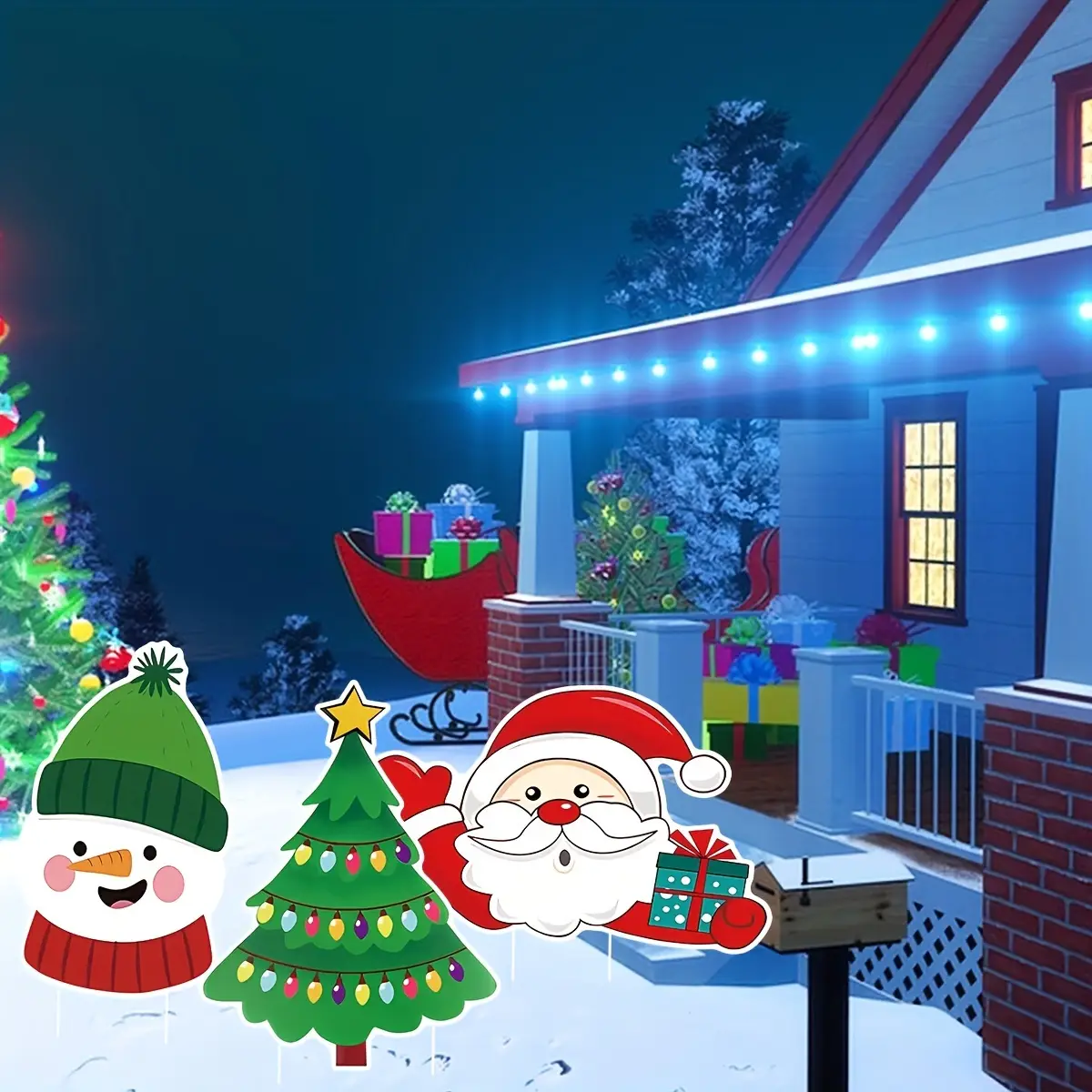 5 Pack Christmas Outdoor Yard Signs With Stakes Christmas Tree Reindeer Santa Gingerbread Snowman Signs Holiday Garden Sign For Xmas Winter Party Porch Lawn Wal