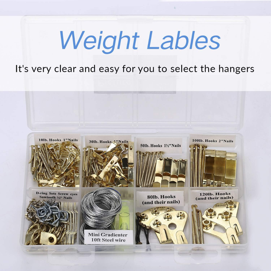 225pcs Picture Hanging Kit Heavy Duty Frame Hooks Hardware With Nails Hanging Wire Screw Eyes D Ring Sawtooth — view 5