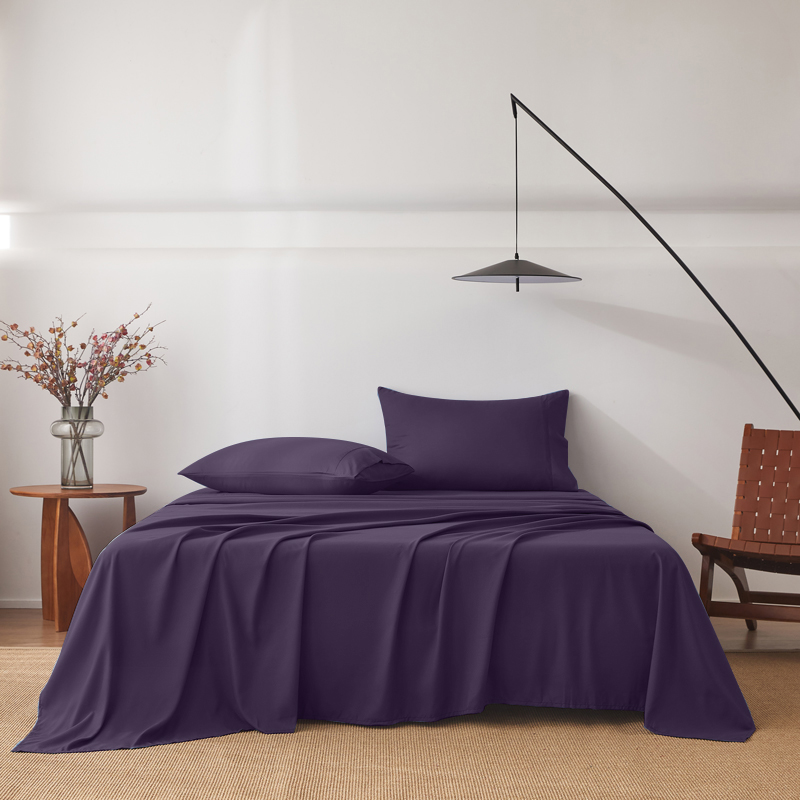 2000TC 4PCS Bed Sheet Set Single KS Double Queen King Flat Fitted Purple