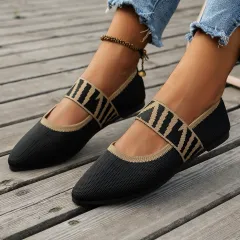 Striped Flats Shoes Fashion Casual Pointed Toe Loafers Lazy Shoes For Women - Black - View 1