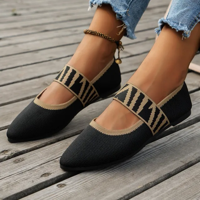 Striped Flats Shoes Fashion Casual Pointed Toe Loafers Lazy Shoes For Women Black - Shop at LoveMi