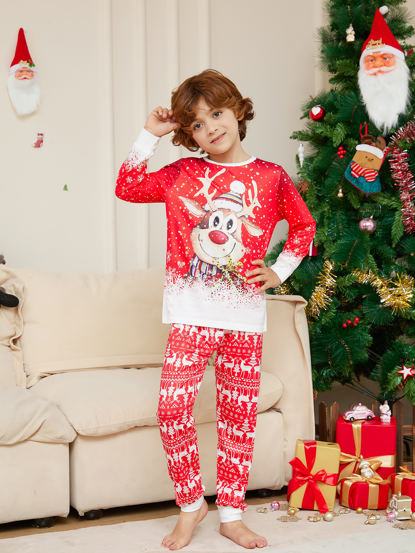 Christmas Cartoon Reindeer Print Parent-child Christmas Suit Pajamas — foto 13