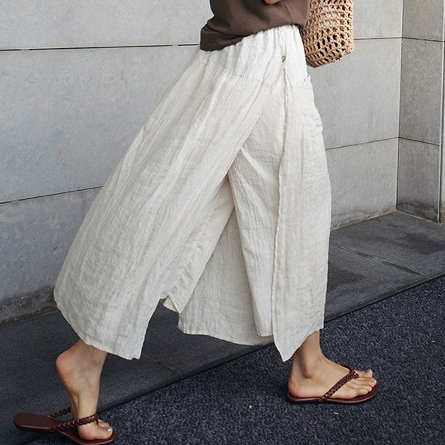 Title 6, Culottes de lino con abertura grande para mujer