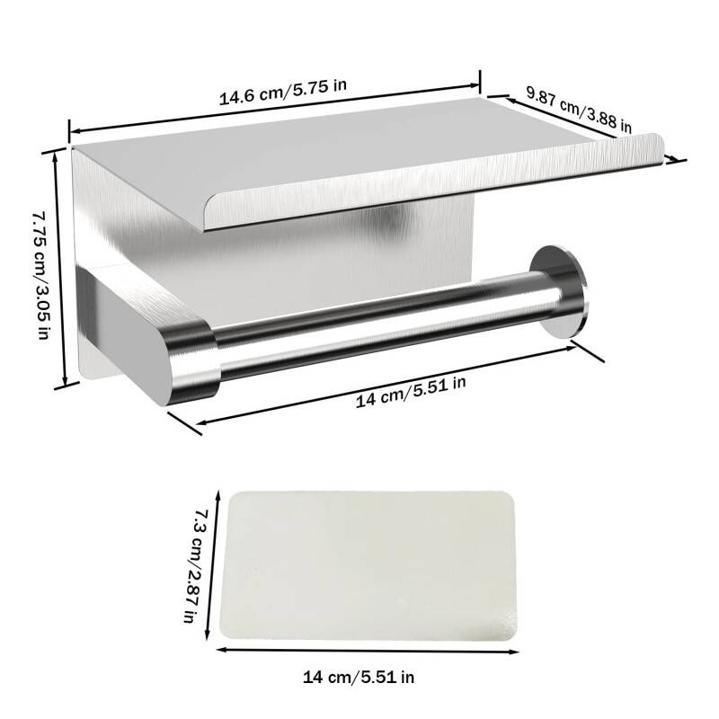 Toilet Roll Holder With Large Phone Shelf  Wall Mounted Or Adhesive Stick On Toilet Roll Holder  Rustproof Stainless Steel Toilet Paper Holder & Organiser Essential Modern Bathroom Accessory For Y