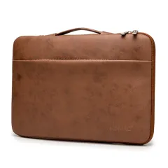 Leather Laptop Bag With Portable Liner - Brown - View 1