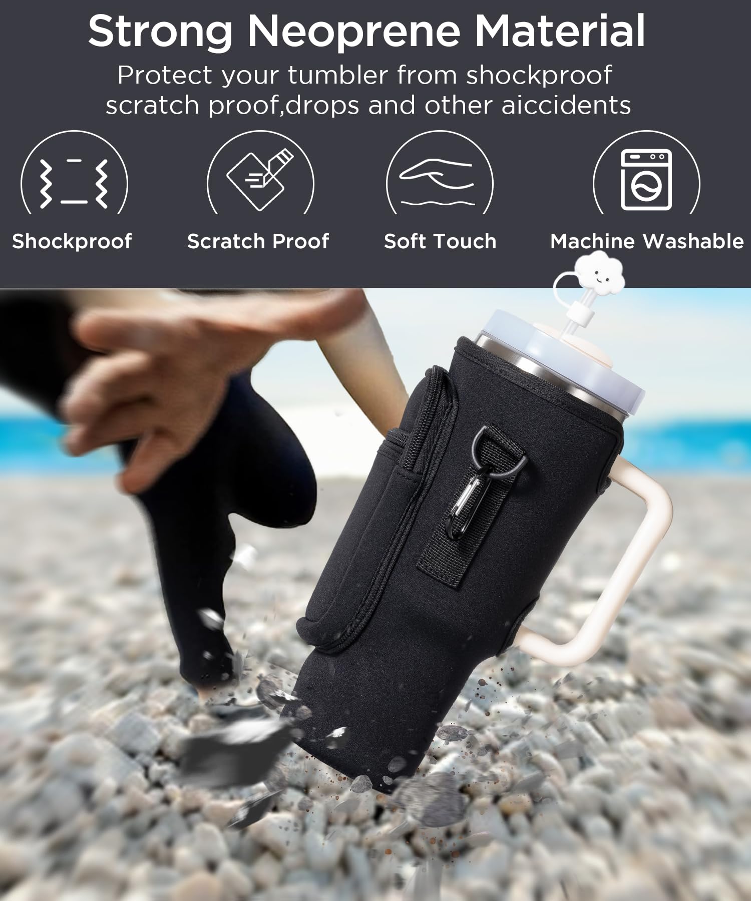 water bottle carrier bag with phone pocket for tumbler neoprene water bottle holder pouch with adjustable strap bollus with straw cover and carabiner for cup accessories drinkware mug