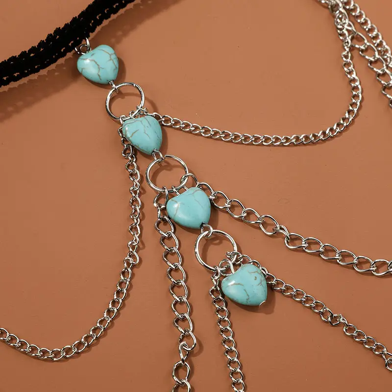 European And American Creative Love Turquoise Tassel Leg Chain
