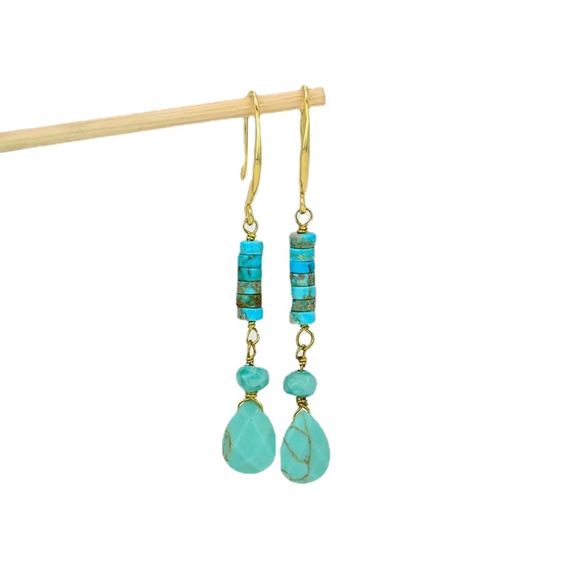 Cimien Flat Cylindrical Turquoise Drop Earrings