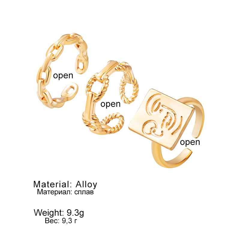 Golden Retro Smiley Face Twist Braided Ring Female