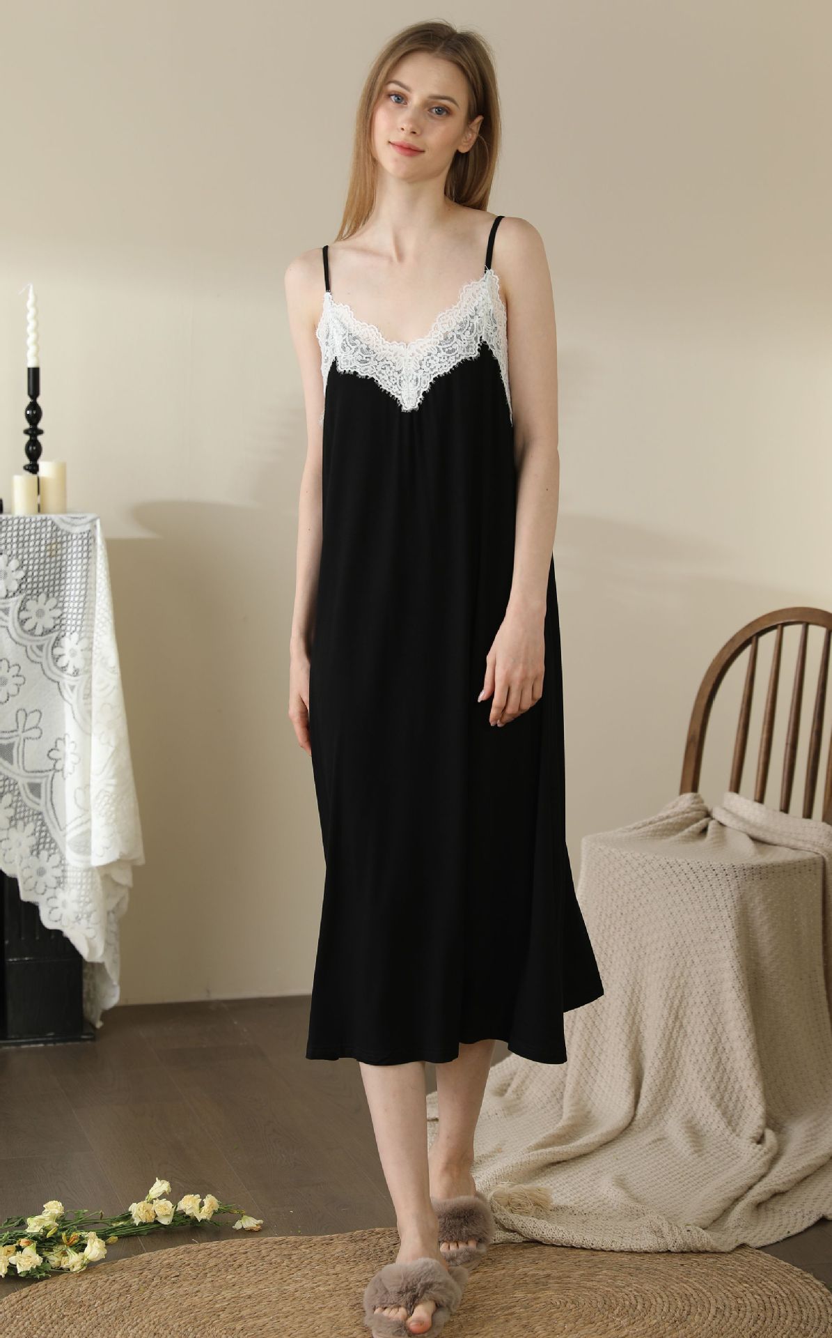 Title 7, Backless Modal Nightdress Womens Midi Dress