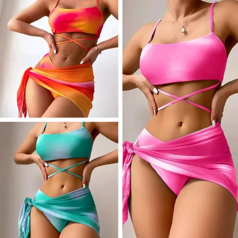 3pcs Tie Dye Print Bikini with Short Skirt Summer