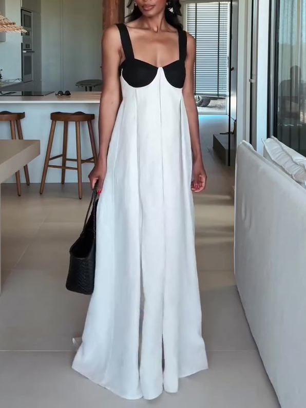Two-Tone Bustier Maxi Dress