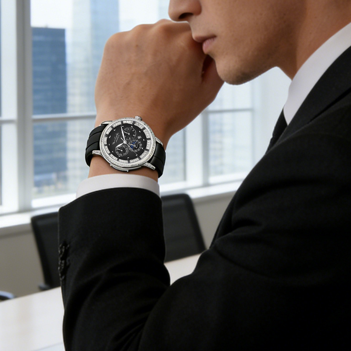 VAN GOGH High Appearance Light Luxury Men's Luminous Blue Mechanical Watch Bohui Series