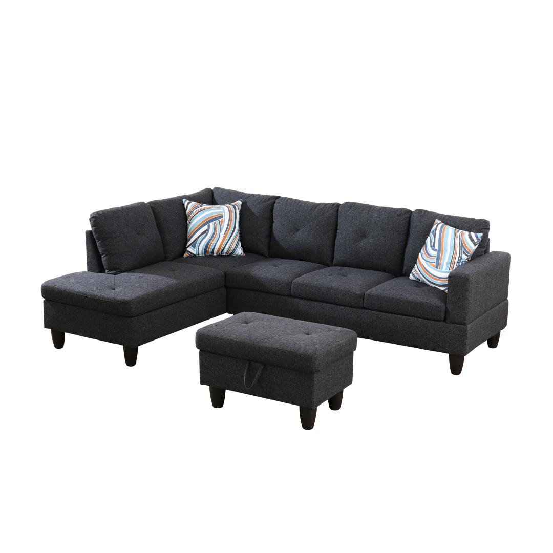 Pickup Only--Black Grey Linen Living Room Sofa Set