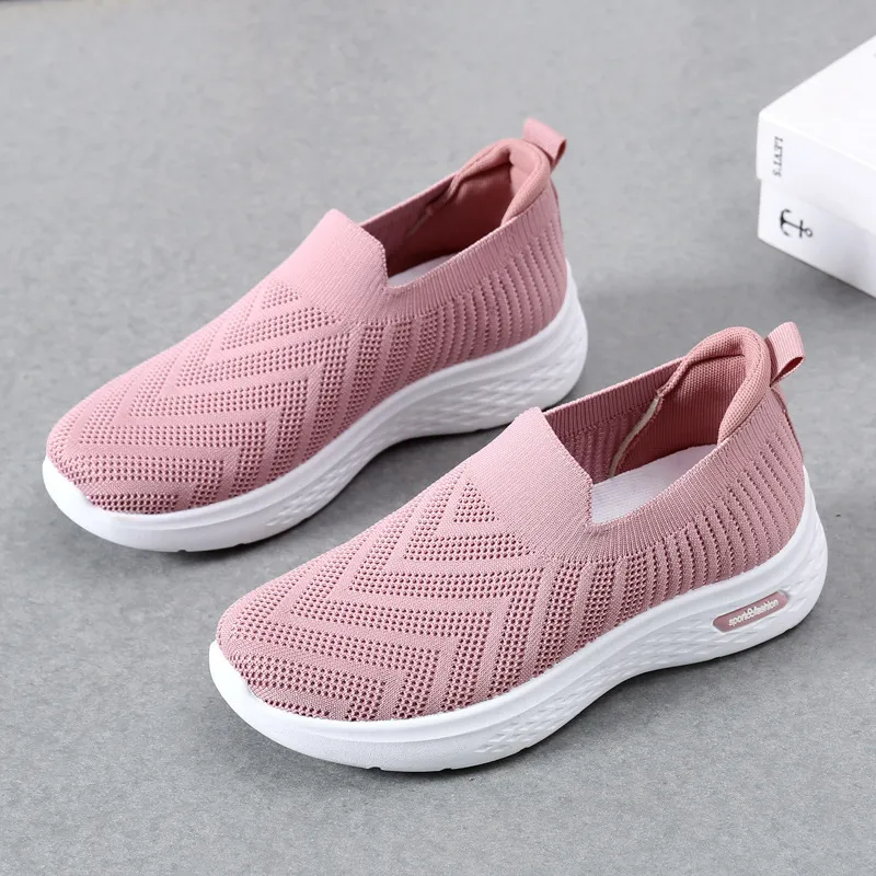 Casual Mesh Shoes Sock Slip On Flat Shoes For Women Sneakers Casual Soft Sole Walking Sports Shoe - Pink