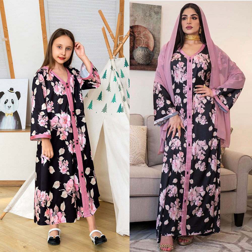 Ladies Polyester Print Dress Middle East Robe