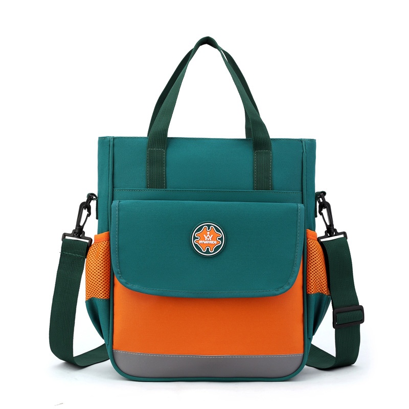 Primary School Student Printing And Tutoring Bag, Three Hand Bag, Children's One Shoulder Hand-held Printing Logo Tutoring Bag, Art File Bag - Green
