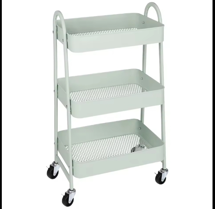 3 Tier Metal Storage Kitchen Cart With Lockable Wheels Mobile Shelving Unit Utility Rolling Organizer For Home Narrow Places 7