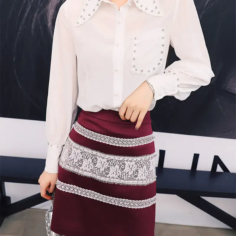 Women's Diamond-studded Shirt And Skirt Two-piece Suit