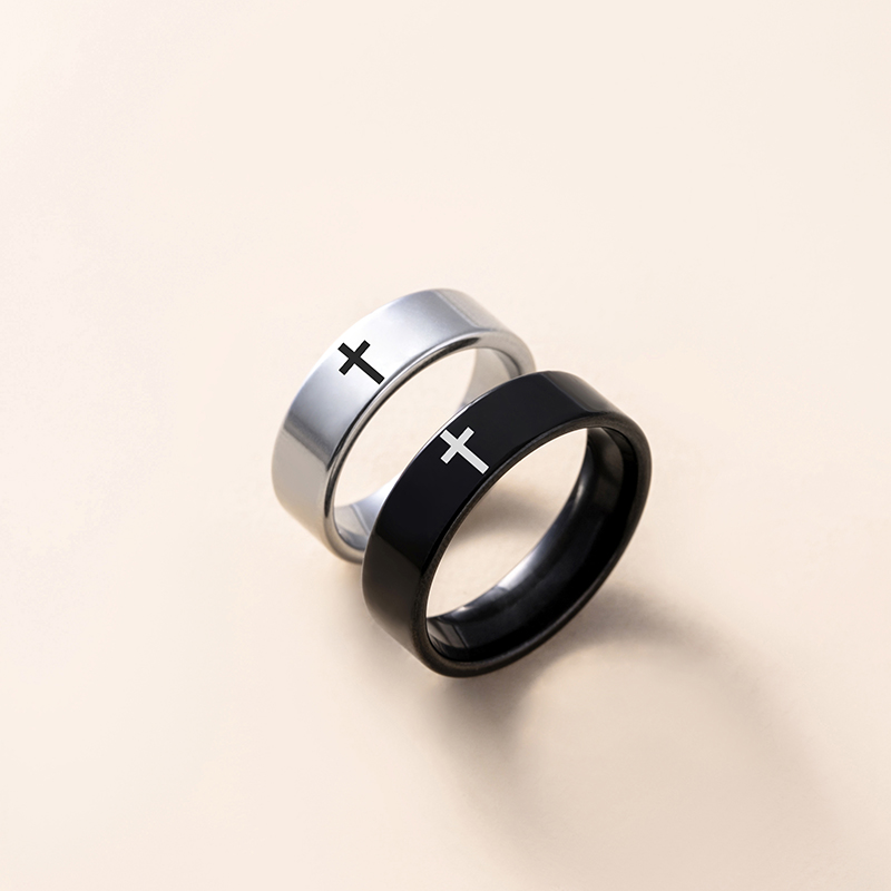 Stainless steel couple ring with cross