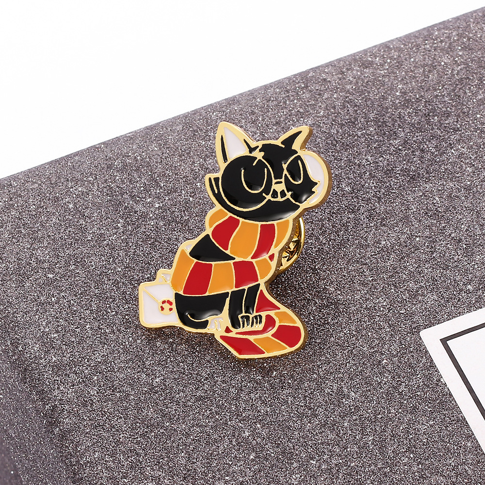Fashion Cat With Scarf Metal Enamel Brooch — view 6
