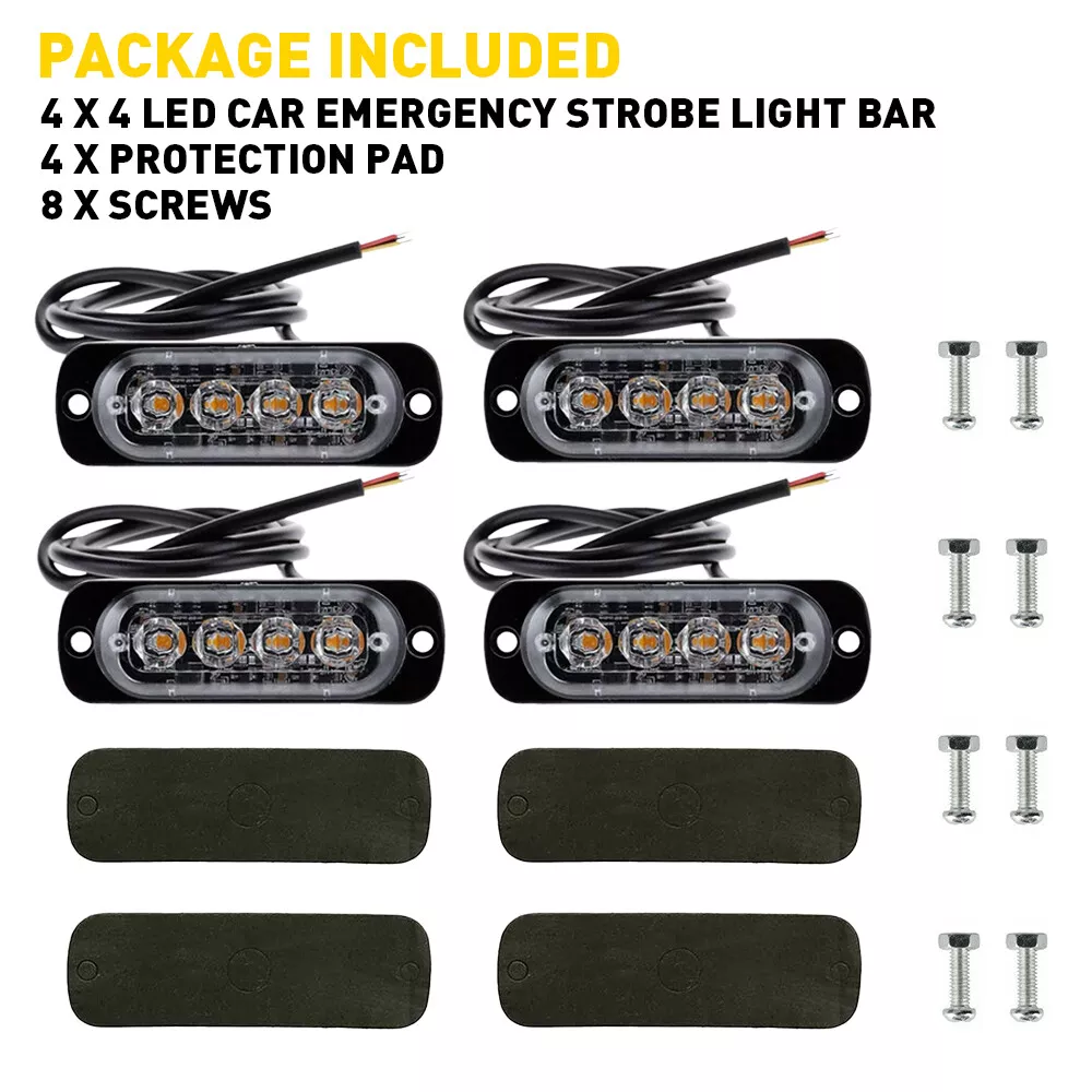 12x 4 LED Recovery Strobe Flashing Truck Beacon Grille Light Lightbar Amber Lamp