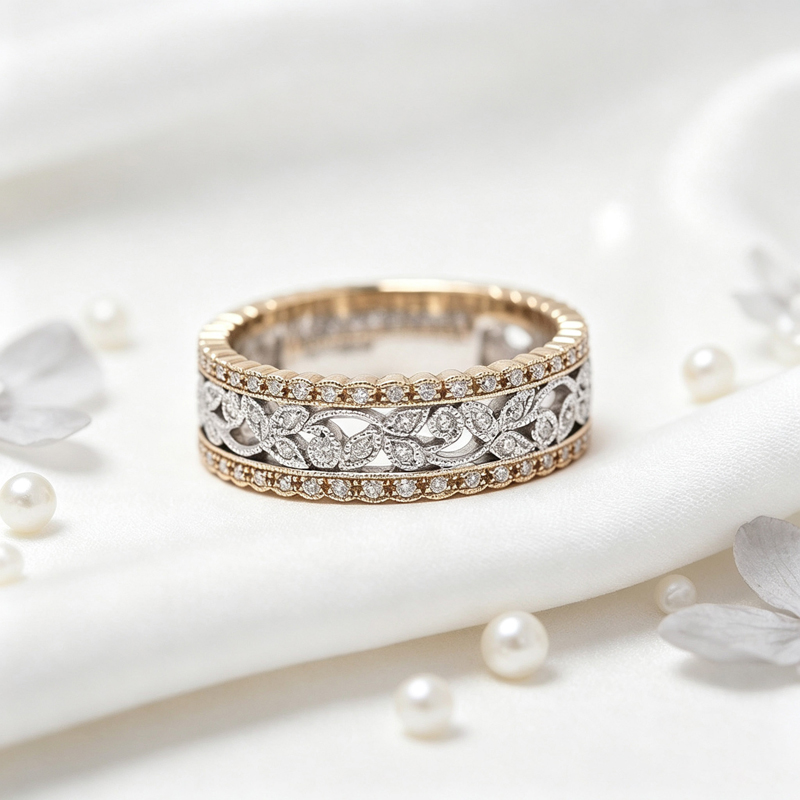 Two Tone Zircon Floral Statement Ring
