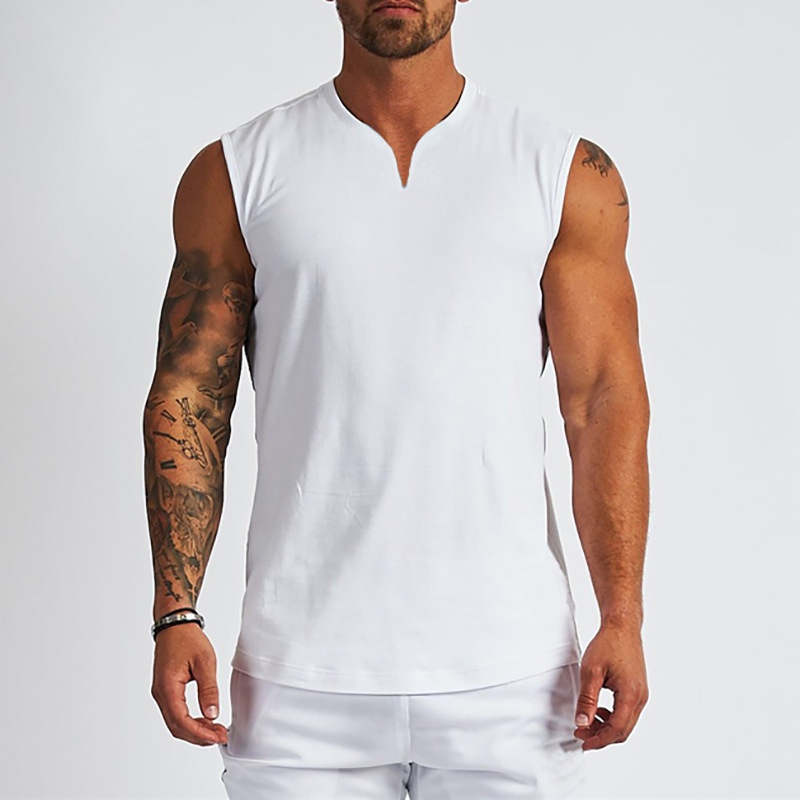 Title 4, V-neck Sleeveless Solid Color T-shirt Vest Outd...