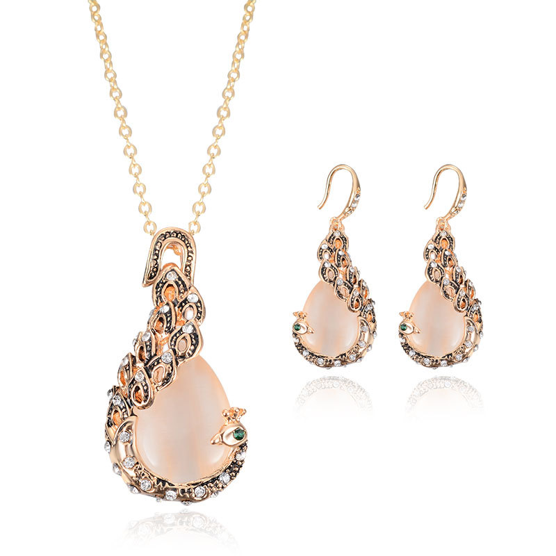 Peacock Gemstone Necklace And Earring Set