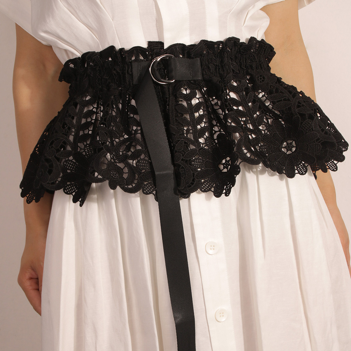 Title 1, Black Water-soluble Lace Elastic Girdle With D ...