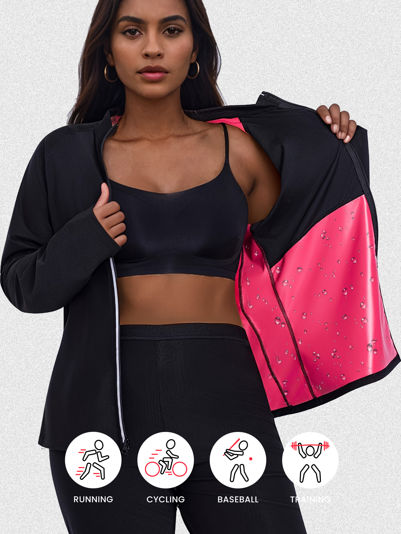 Sauna Jackets For Women Long Sleeves Sweat Suit Weight Loss Shirt Zipper Workout Gym Exercise Body Shaper 3