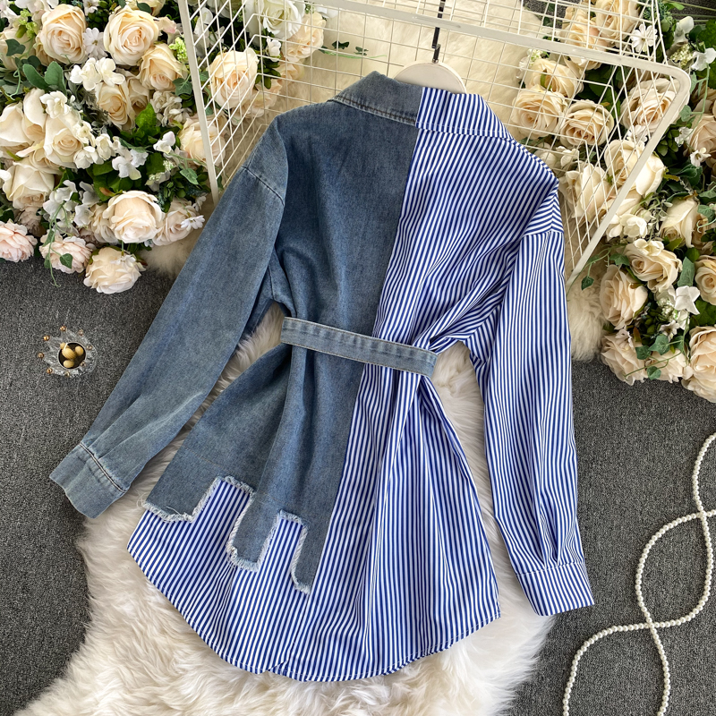 Irregular Button-down Shirt With Contrasting Colors