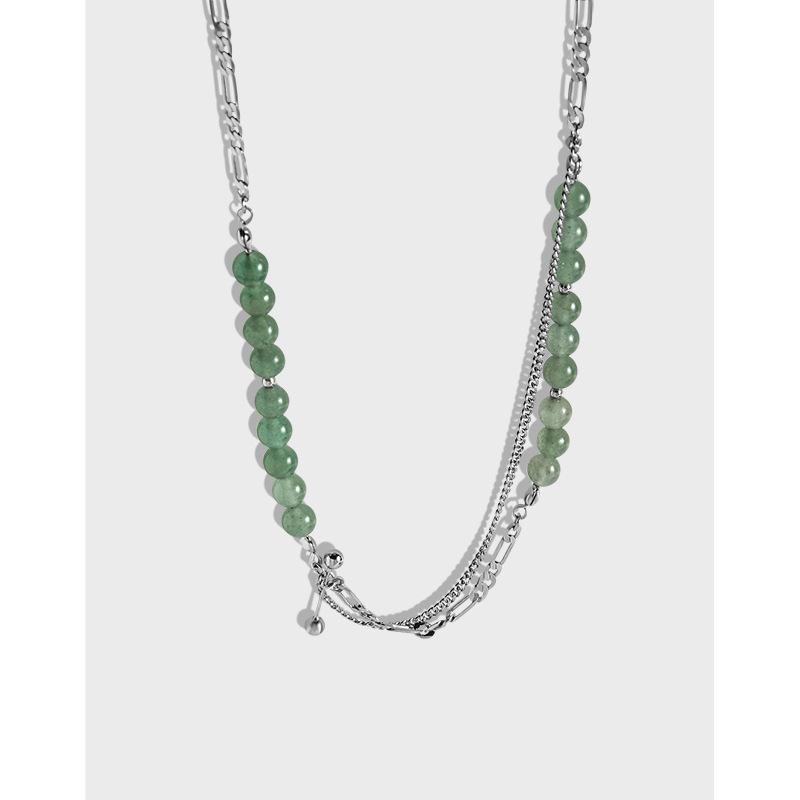 Temperament Wild Natural Green Aventurine Necklace Female Clavicle Chain