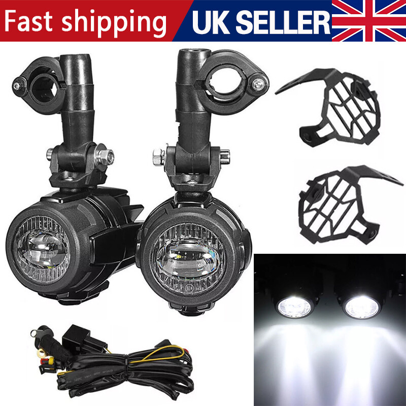 2x Black Motorcycle LED Spot Light Auxiliary Headlight Driving Fog Lamp