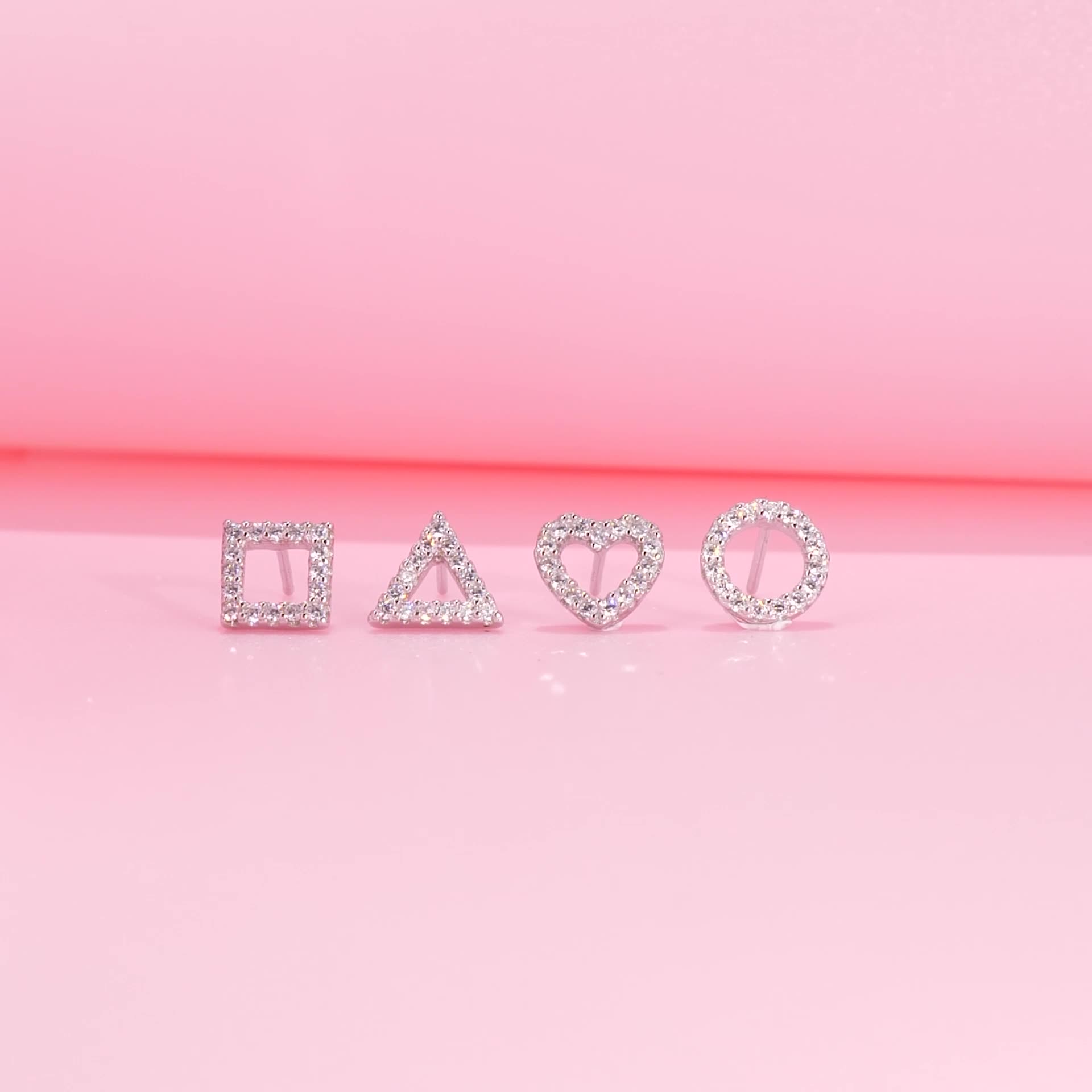 S925 Sterling Silver Full Diamond Square Hollow Earrings Female Geometric