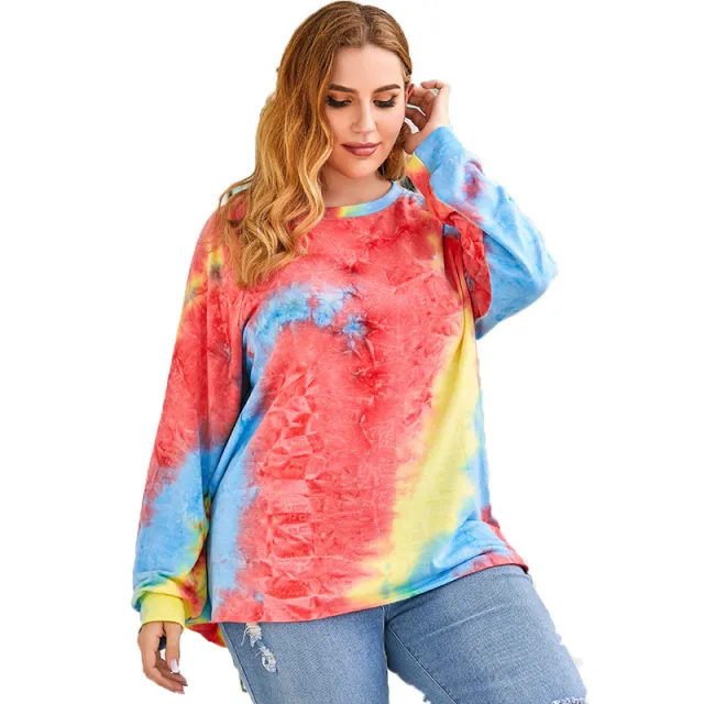 Plus Size Women's Pullover Blouse Tie dye Long Sleeves Red - Shop at LoveMi