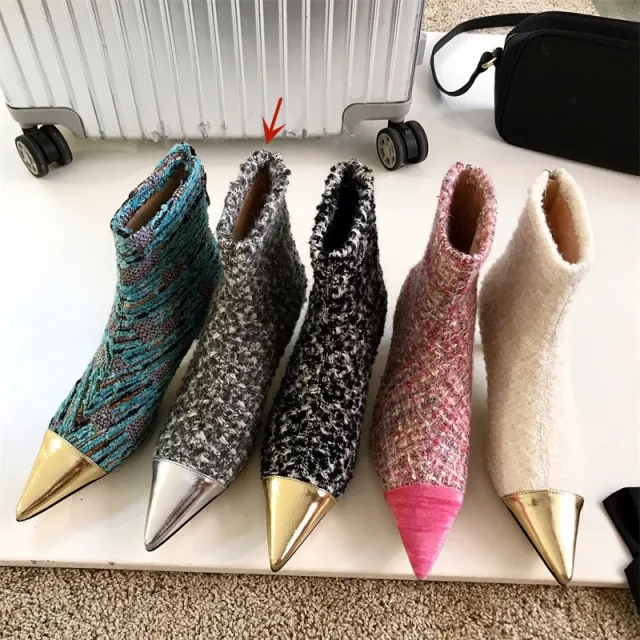 Fashion Wind Felt Material Pointy Color Combination Small Fragrance Wind Ankle Boots Female Grey - Shop at LoveMi