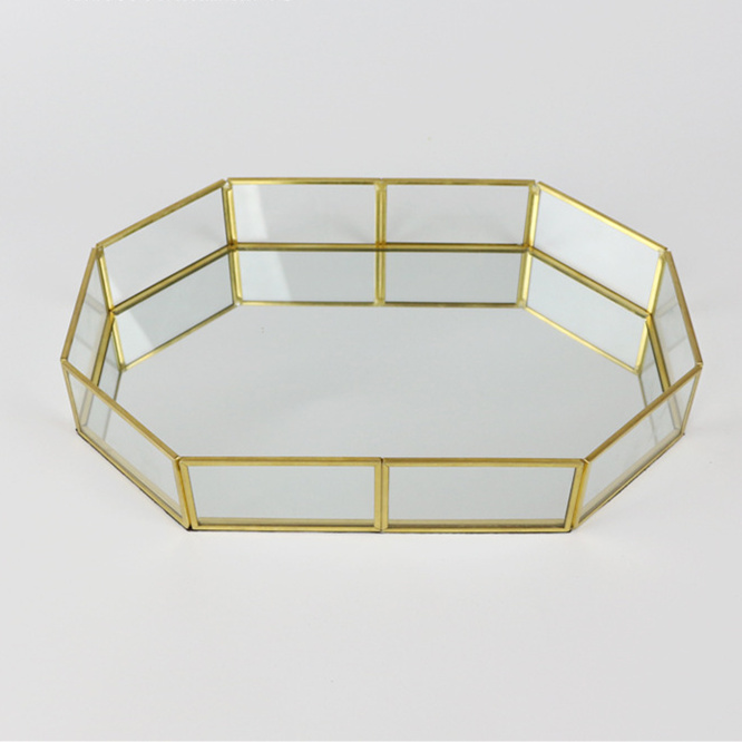 Glass Jewelry Storage Box Geometric Greenhouse Brass Tray Octagon Plate Medium Size - Shop at LoveMi