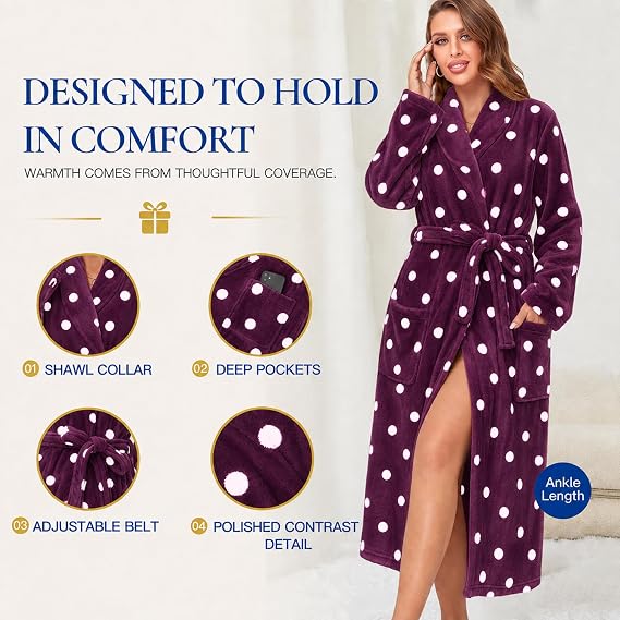 RONGTAI Womens Bathrobe Ladies Fleece Plush Warm Long Robes Nightgown Sleepwear — image 4