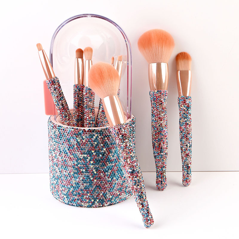 High end 8 Barrels Of Diamond encrusted Makeup Brush Set Blue - Shop at LoveMi