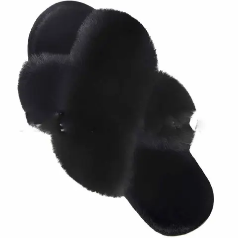 Women Fashion Warm Fluffy Slippers Cozy Faux Fur Cross