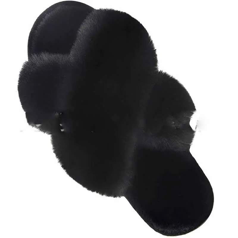 Women Fashion Warm Fluffy Slippers Cozy Faux Fur Cross