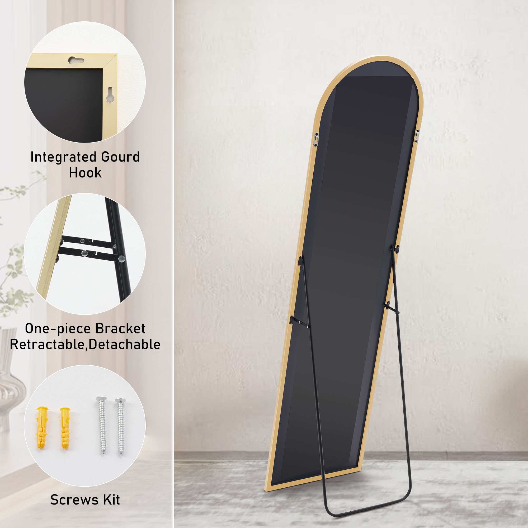 Floor Standing Mirror, Wall Mirror With Stand Aluminum Alloy Thin Frame — foto 21