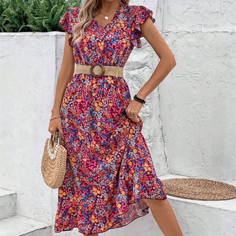Print V-neck Dress For Women