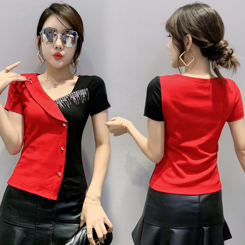 Stamping Diamond Studded Button Top