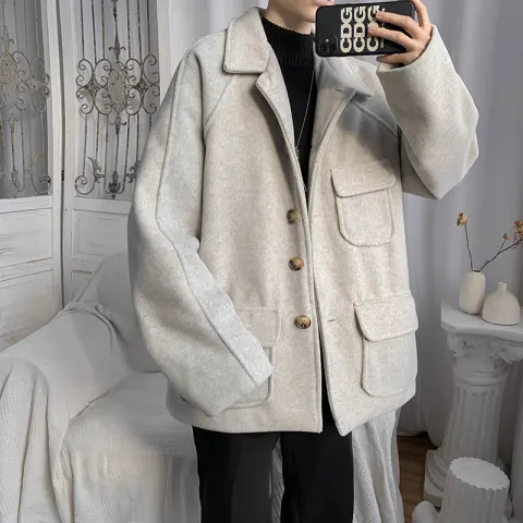 All-match Outer Wear Autumn and Winter Woolen Coat Men