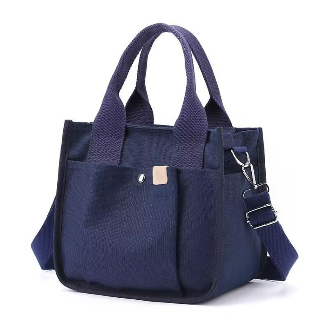New Versatile Women's Canvas Tote Bag Large Capacity Eco-Friendly Shopping Bag Casual Artistic Canvas Bag - Blue Exterior product image