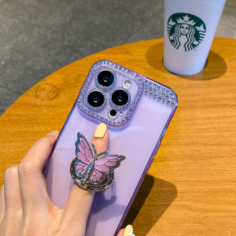 Butterfly Bracket Mobile Phone Case Colorful Rhinestone Women's Anti-fall - Image 3