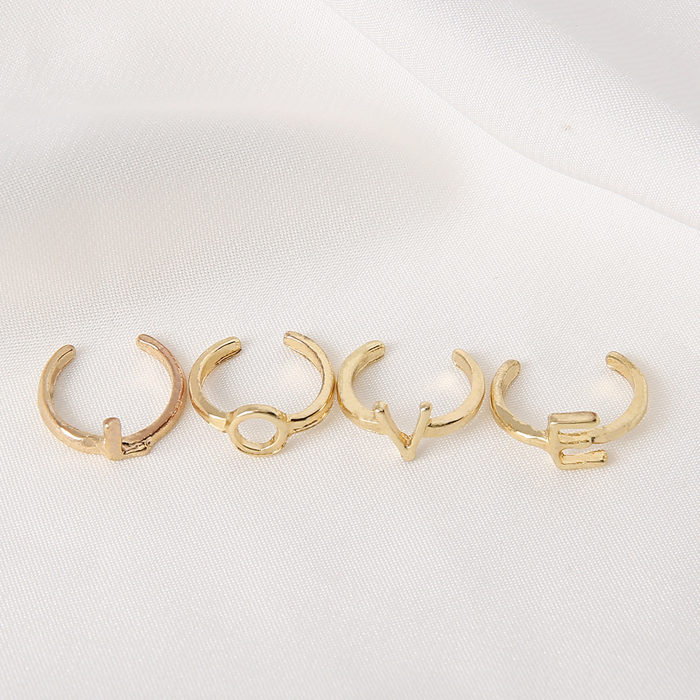 Personality Female  Love Gold Letter 4-piece Ring